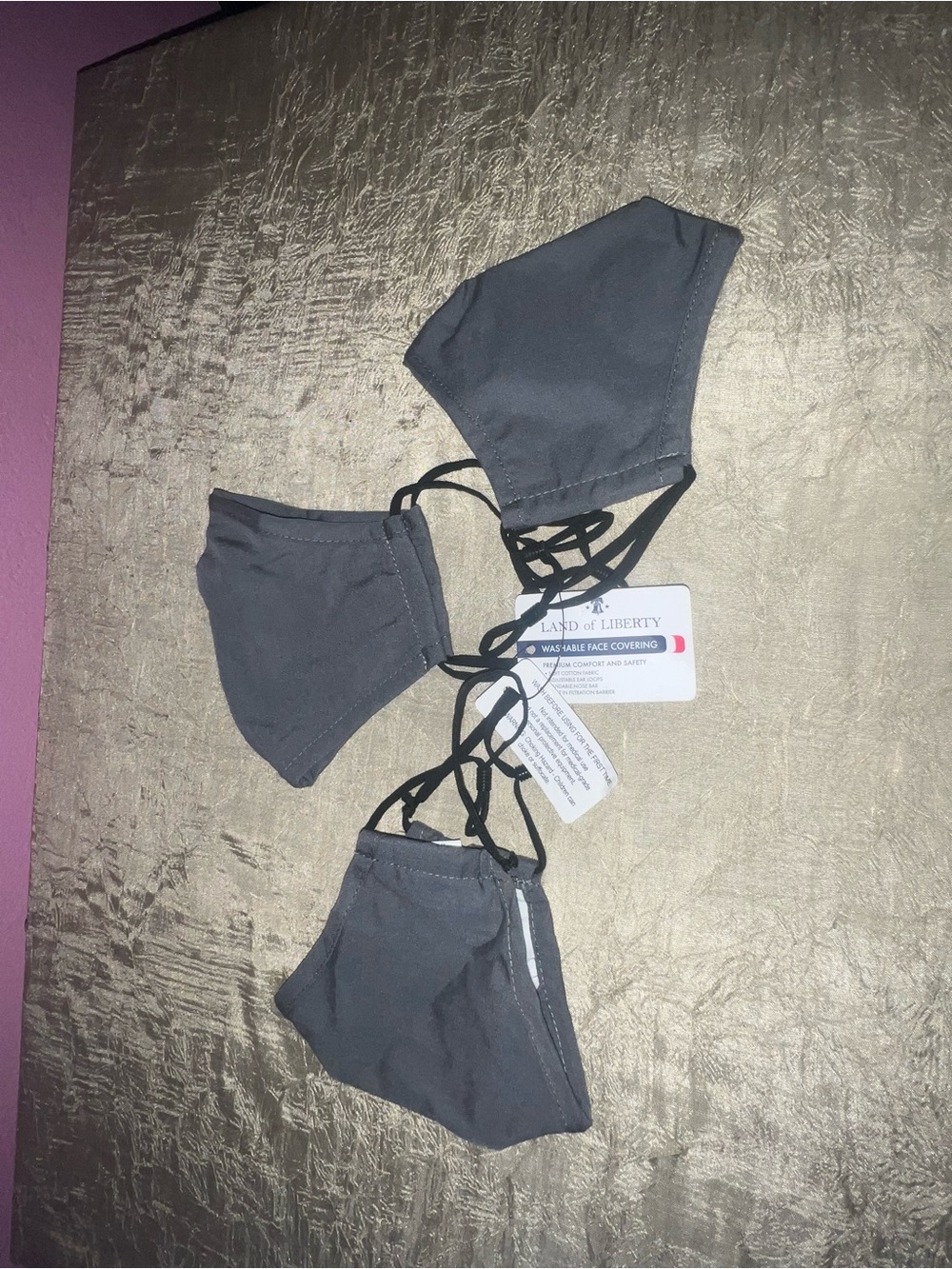 3 Pack Washable Face Coverings Gray Adjustable Reusable NWT